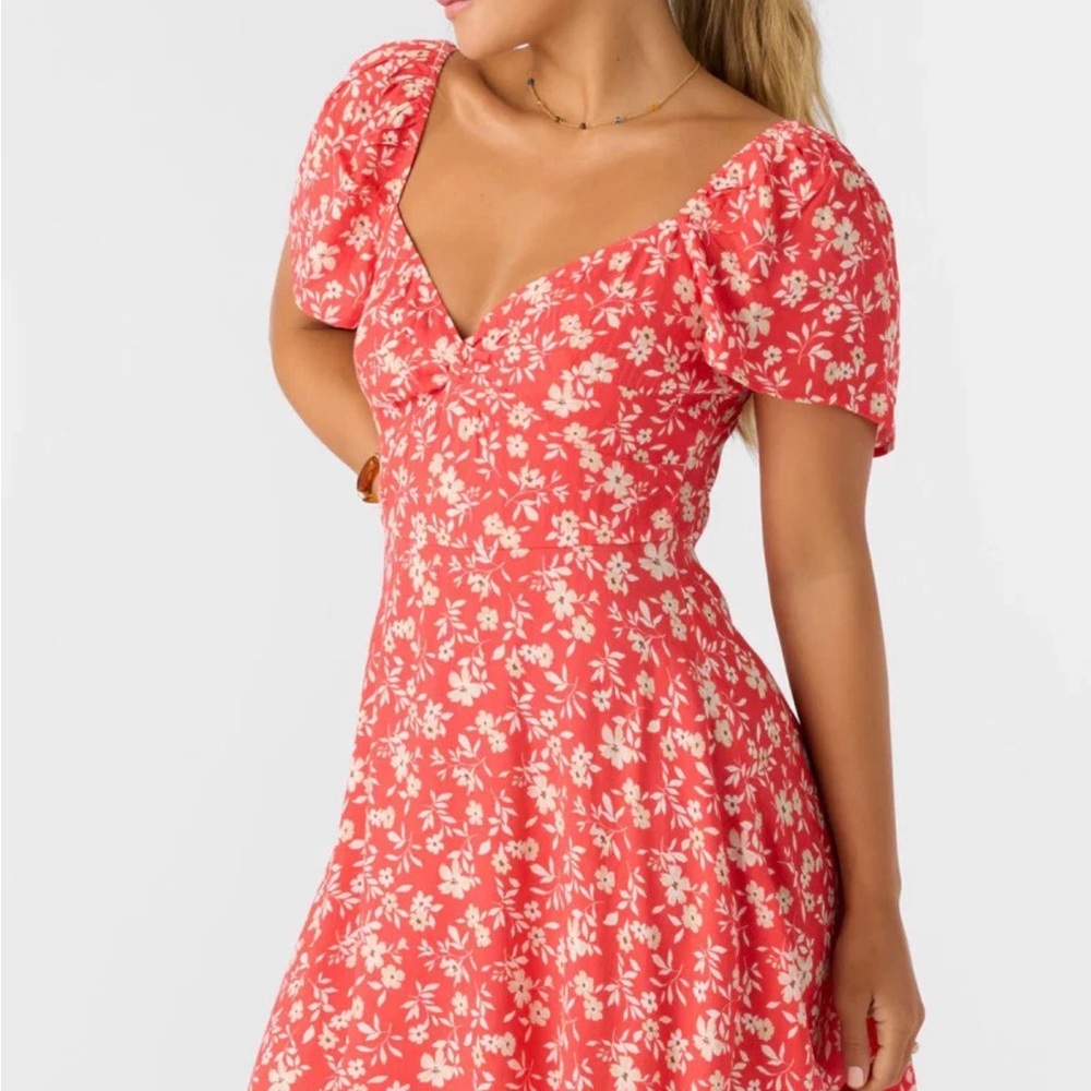 Red Floral Dress with Puff Sleeves